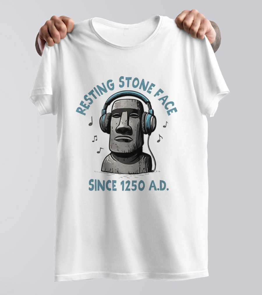 Resting Stone Face Easter Island Moai Headphones Since 1250 AD T-Shirt