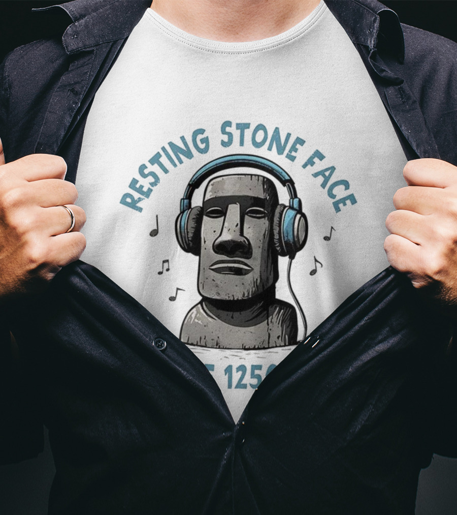 Resting Stone Face Easter Island Moai Headphones Since 1250 AD T-Shirt