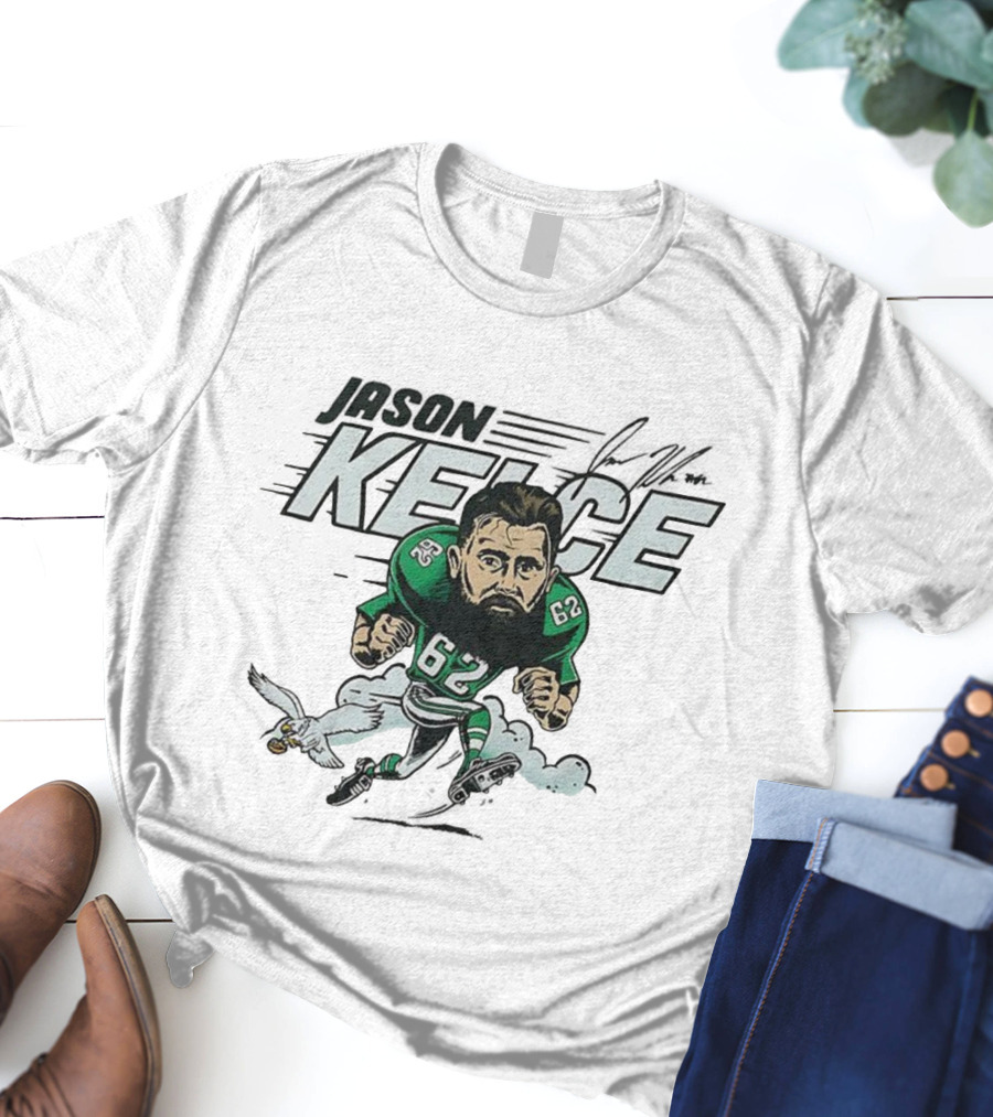 Jason Kelce Philadelphia Eagles NFL 62 Caricature With Eagle And Football T-Shirt