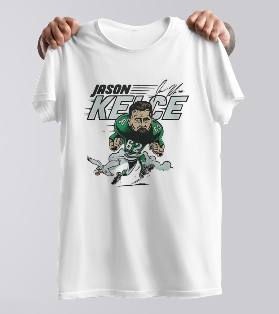 Jason Kelce Philadelphia Eagles NFL 62 Caricature With Eagle And Football T-Shirt