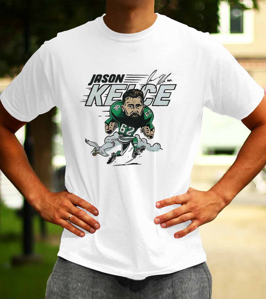 Jason Kelce Philadelphia Eagles NFL 62 Caricature With Eagle And Football T-Shirt