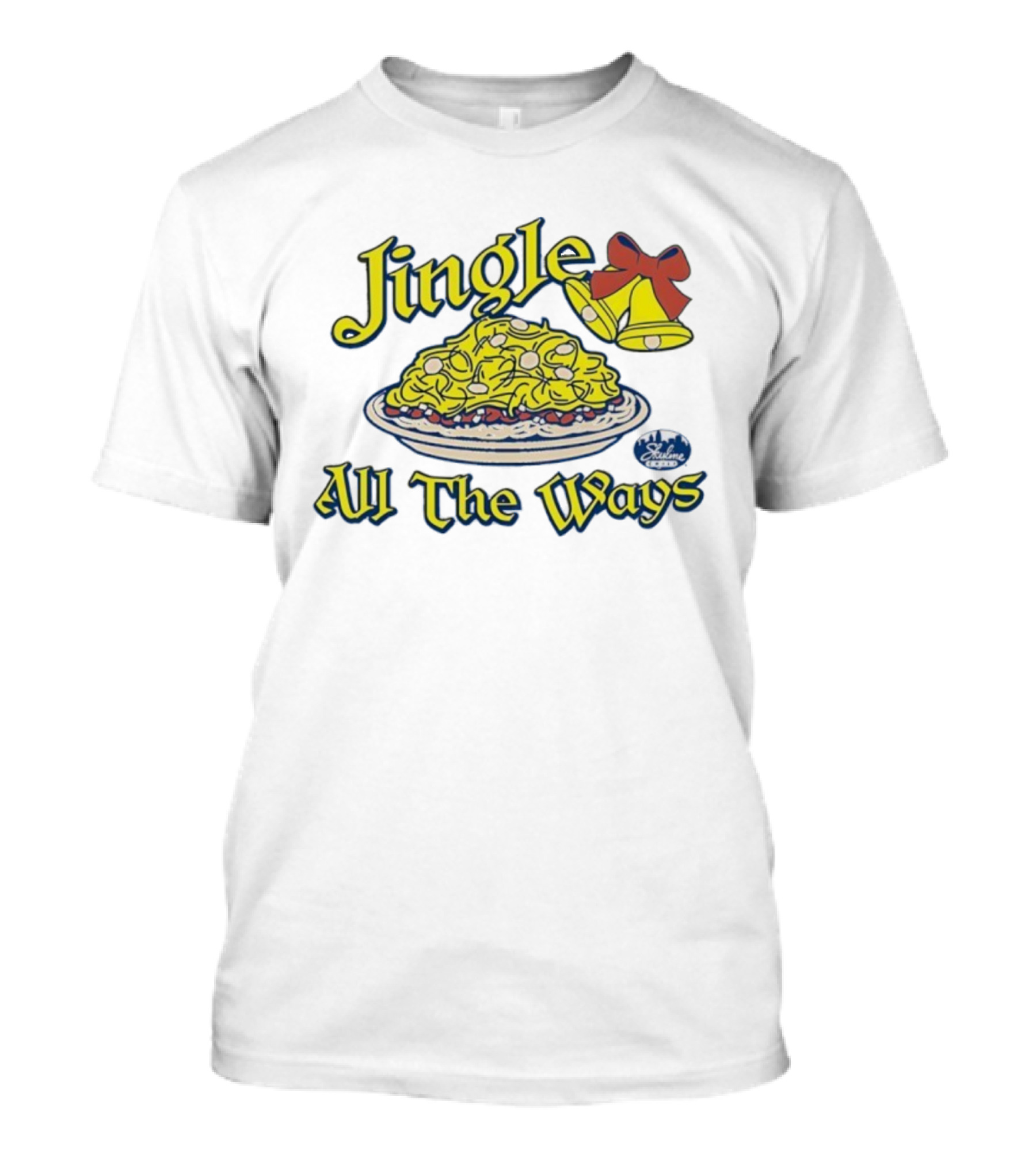 Jingle All The Ways Yellow Bells Spaghetti Plate Skyline T-Shirt