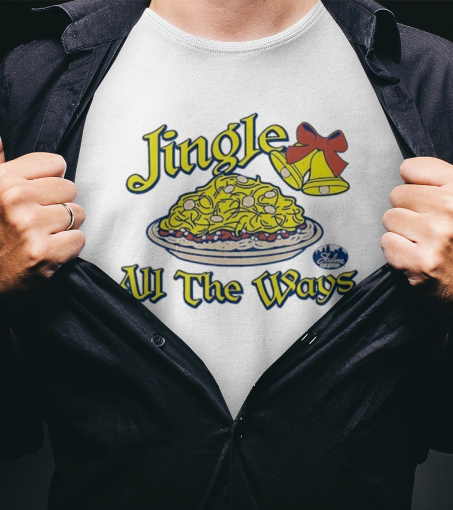 Jingle All The Ways Yellow Bells Spaghetti Plate Skyline T-Shirt