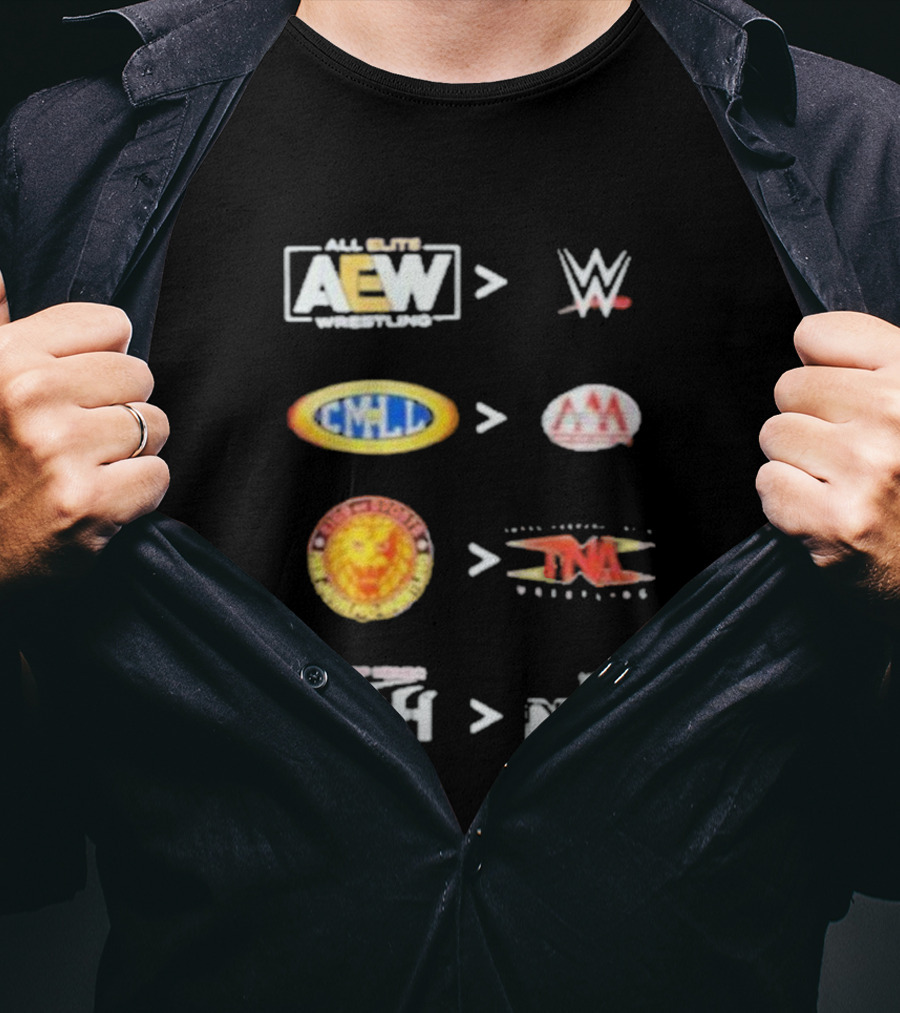 AEW Vs WWE CMLL Vs AAA NJPW Vs TNA ROH Vs NXT Wrestling Logos T-Shirt