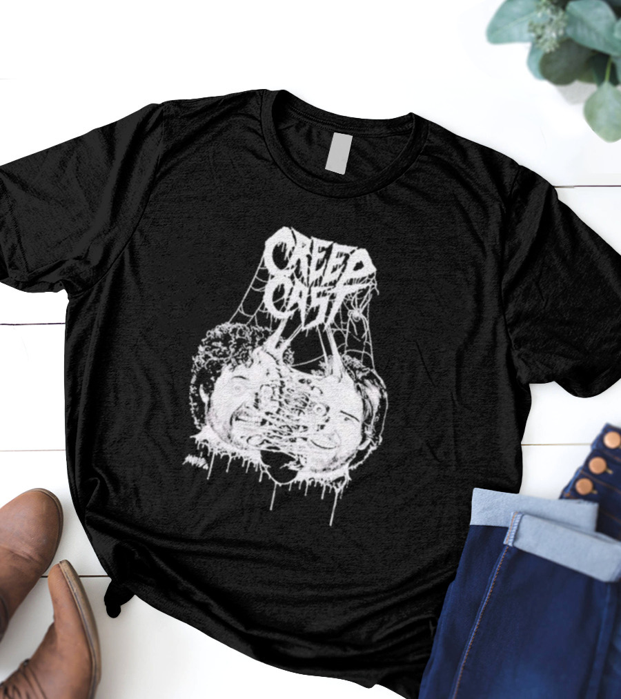 CreepCast Faces Haunted Webs Spooky Vibe T-Shirt