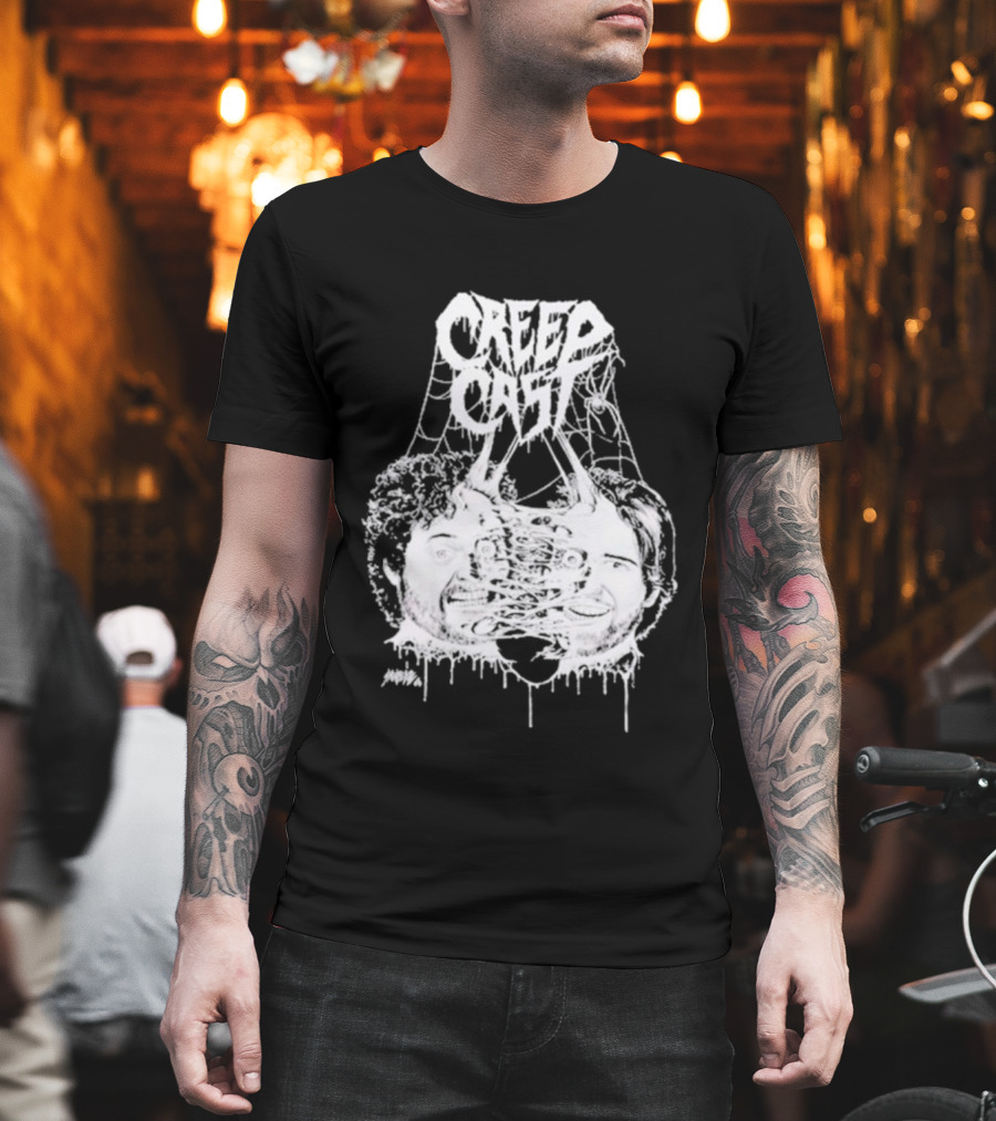 CreepCast Faces Haunted Webs Spooky Vibe T-Shirt