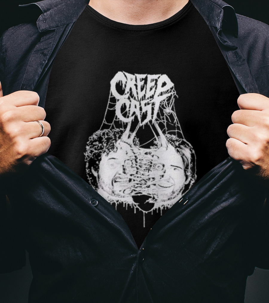 CreepCast Faces Haunted Webs Spooky Vibe T-Shirt