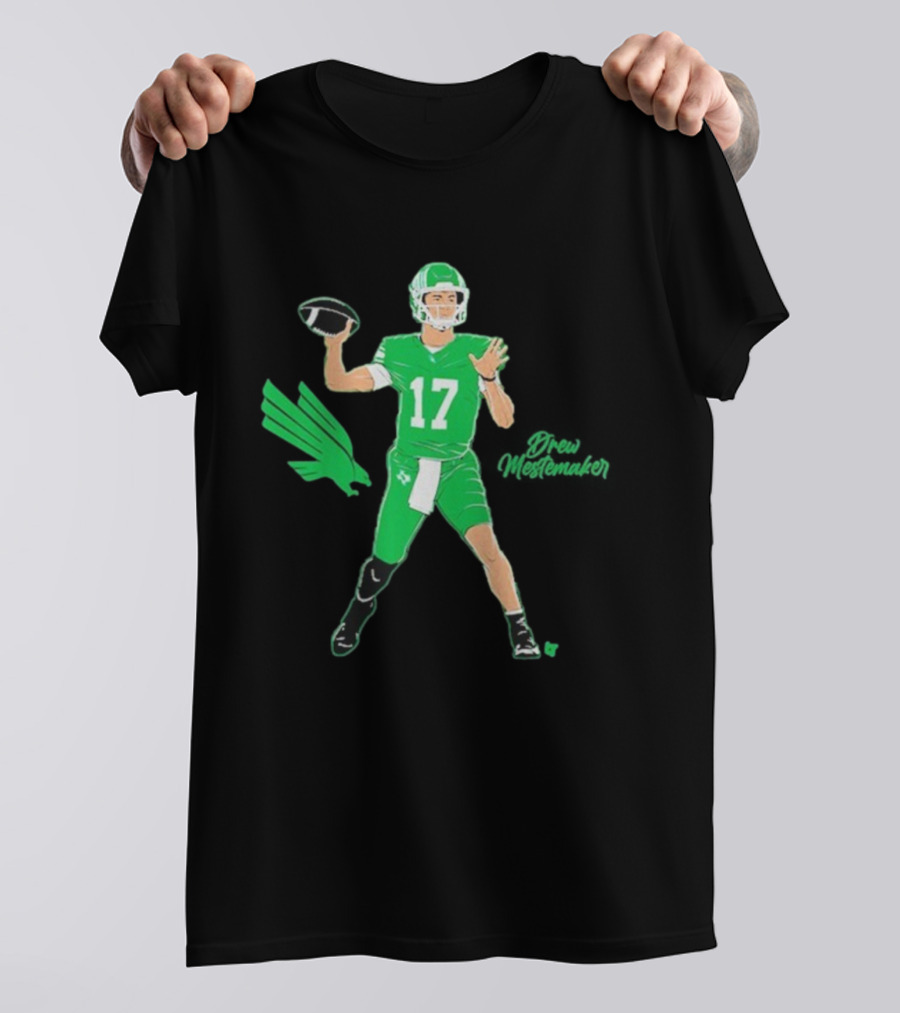 North Texas Mean Green Drew Mestemaker Quarterback 17 Superstar Pose T-Shirt