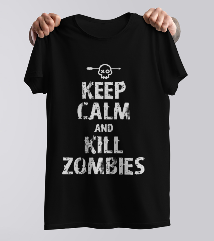 Keep Calm And Kill Zombies Skull Arrow Graphic T-Shirt