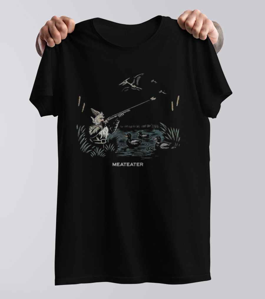 Meateater Terraducktyl Hunter Gnome Pond Ducks Paleoflight Fantasy T-Shirt