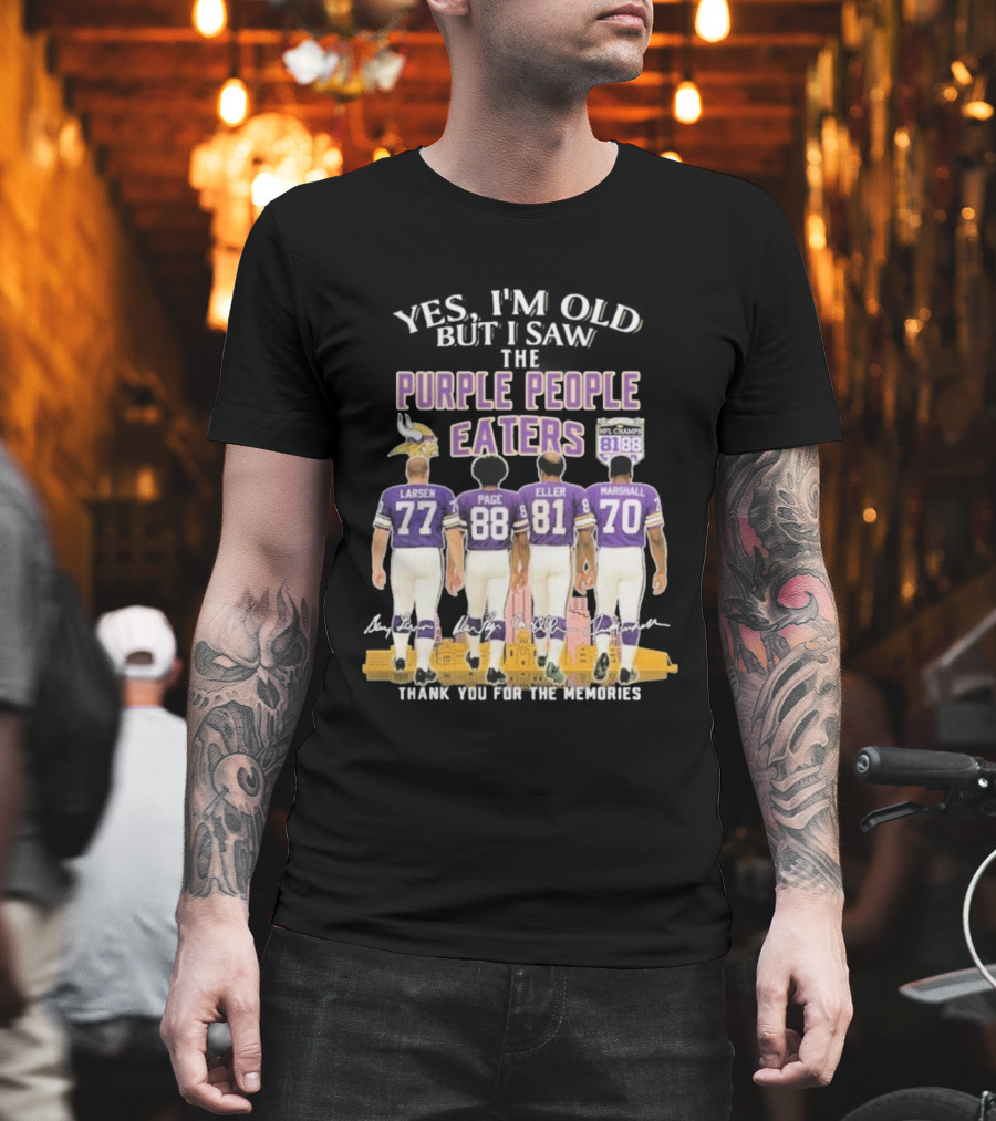 Minnesota Vikings Purple People Eaters Larsen Page Eller Marshall NFL Champs 81 88 Thank You For The Memories T-Shirt