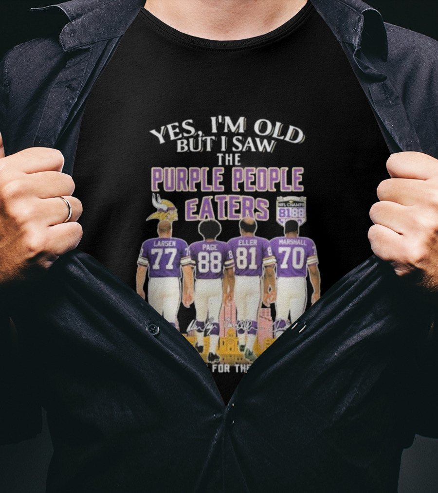 Minnesota Vikings Purple People Eaters Larsen Page Eller Marshall NFL Champs 81 88 Thank You For The Memories T-Shirt