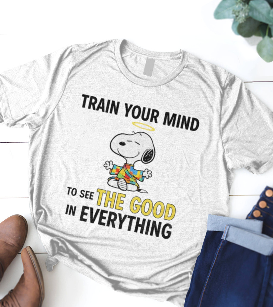 Train Your Mind To See The Good In Everything Snoopy Halo Colorful T-Shirt