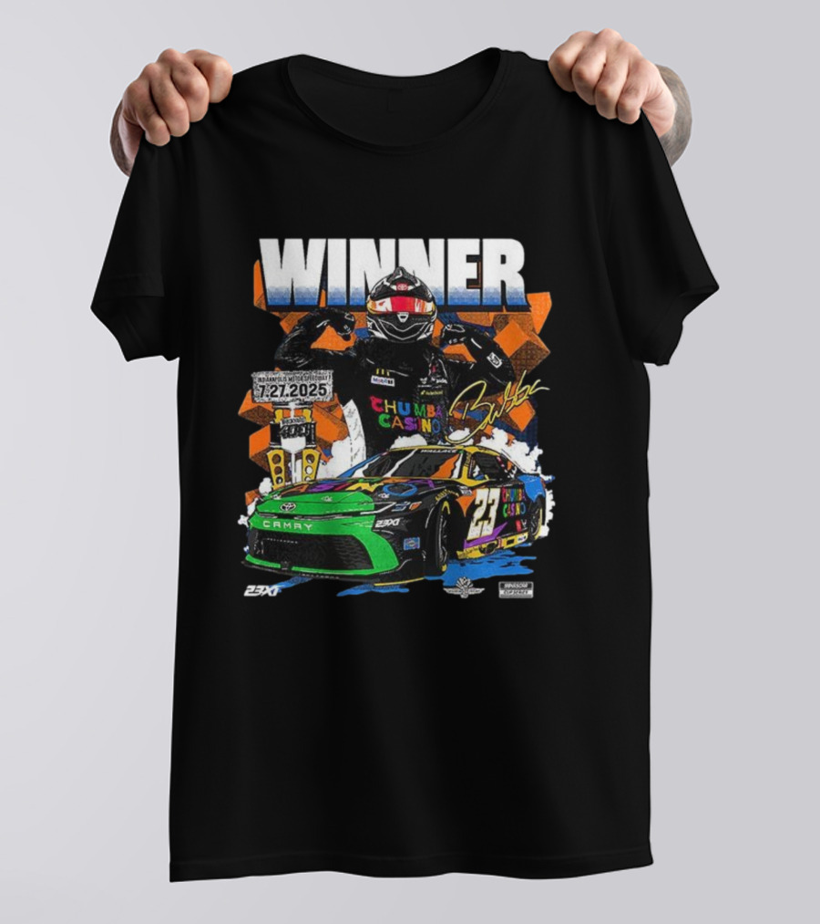 2025 Indianapolis Motor Speedway 23XI Racing Winner Bubba Wallace Signature NASCAR Event T-Shirt