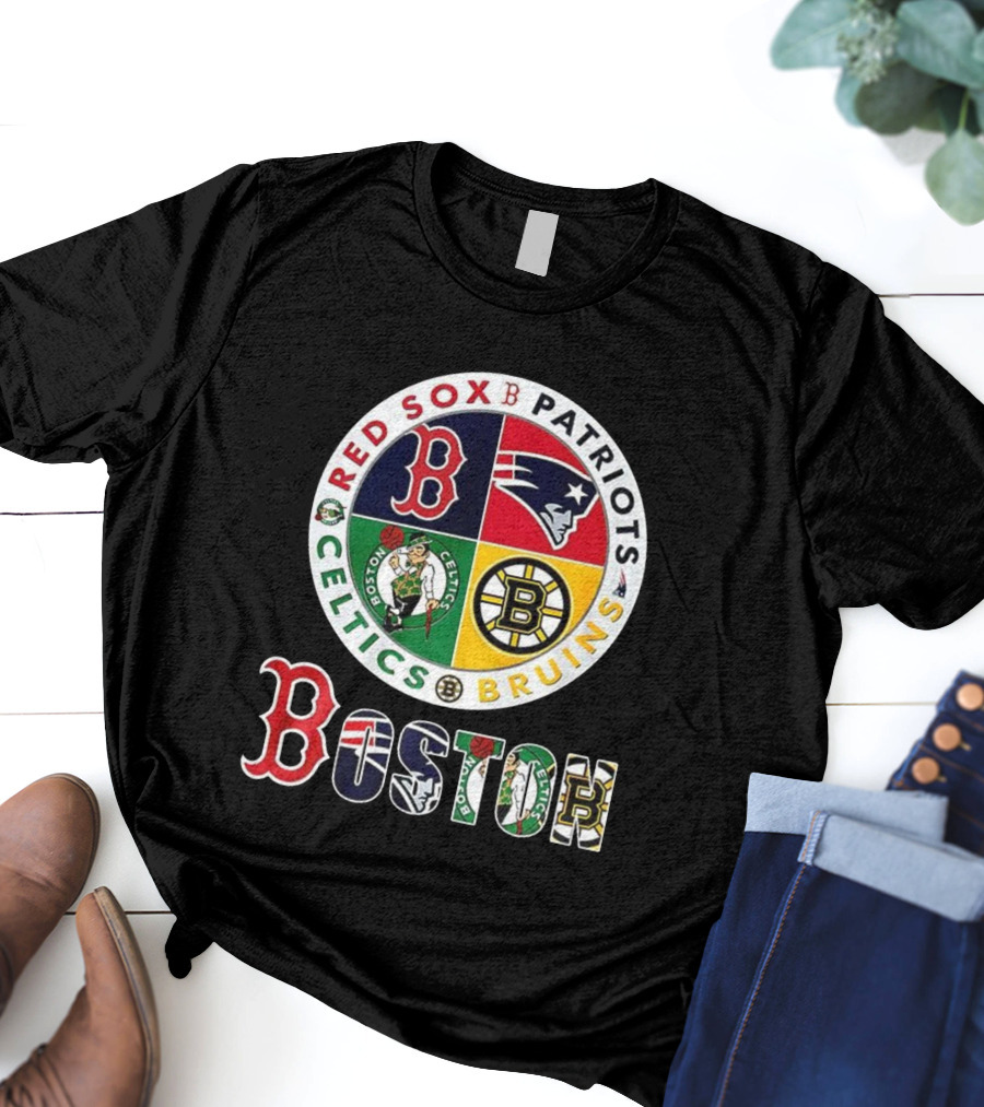 Boston Red Sox Patriots Celtics Bruins Mashup Classic Sports Teams T-Shirt