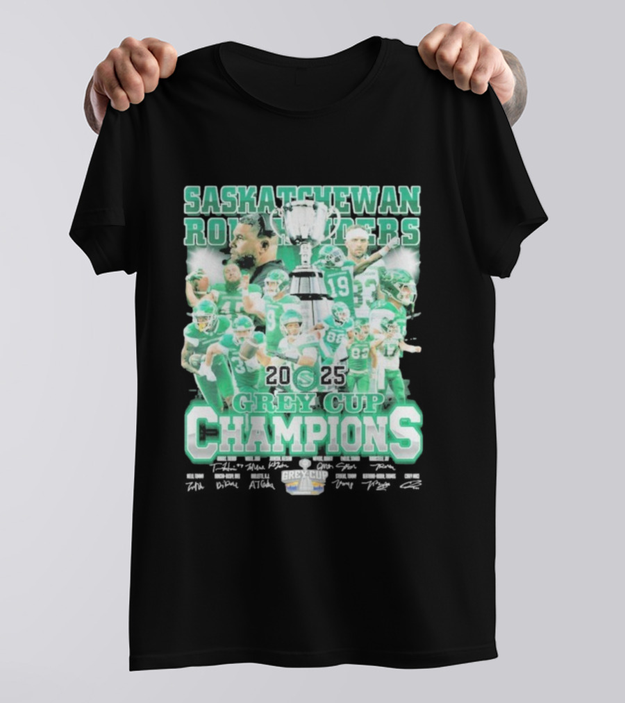 Saskatchewan Roughriders 2025 Grey Cup Champions Players Signatures T-Shirt