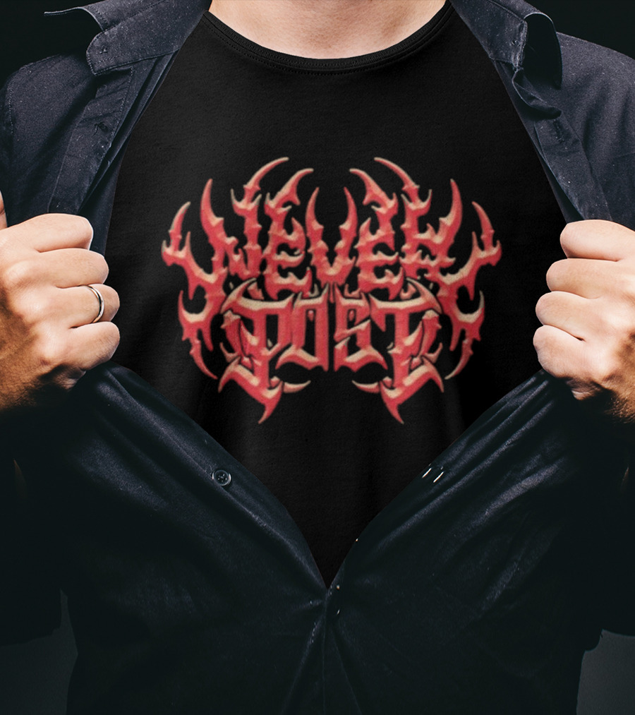 Never Post Heavy Metal Gothic Style Text T-Shirt
