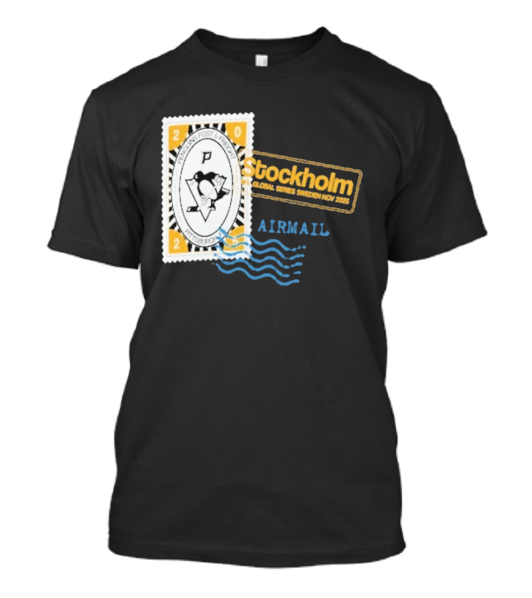 Pittsburgh Penguins 2025 NHL Global Series Stockholm Sweden Airmail邮票 T-Shirt