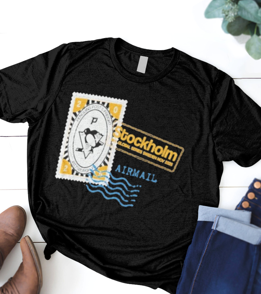 Pittsburgh Penguins 2025 NHL Global Series Stockholm Sweden Airmail邮票 T-Shirt
