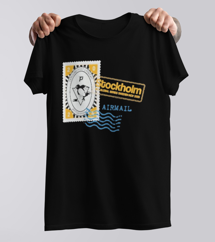 Pittsburgh Penguins 2025 NHL Global Series Stockholm Sweden Airmail邮票 T-Shirt