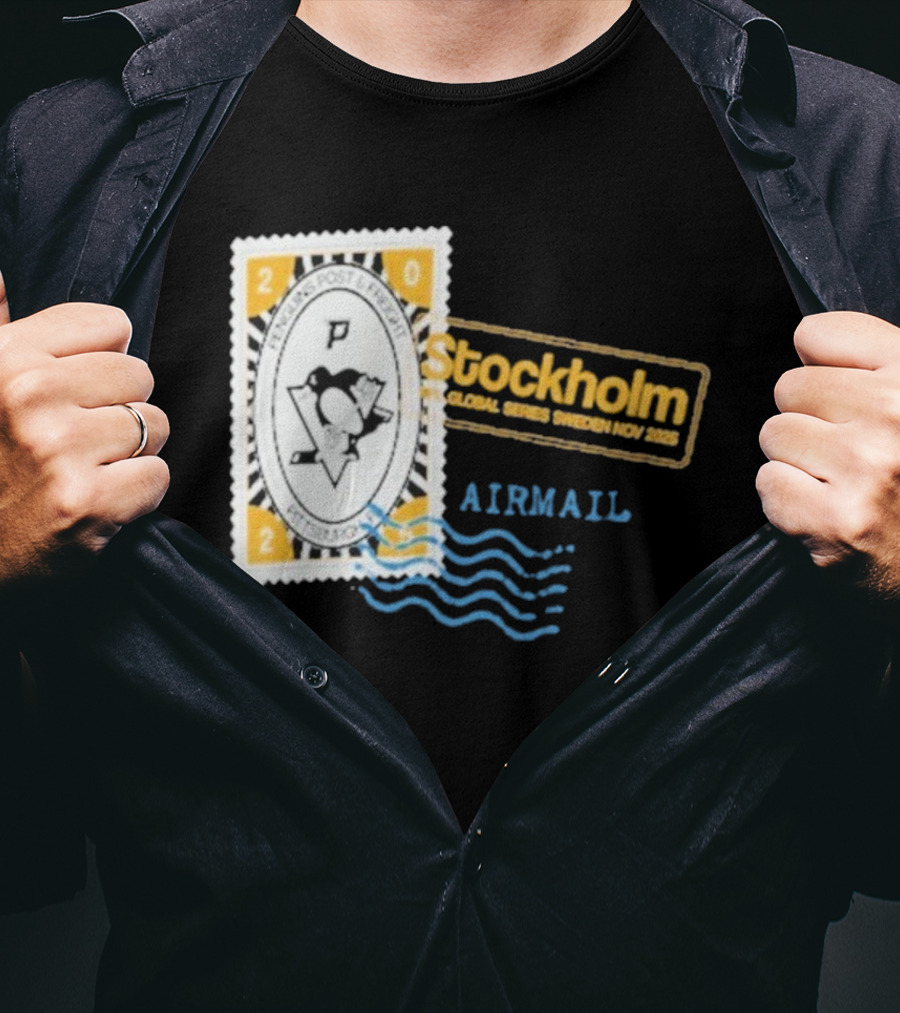 Pittsburgh Penguins 2025 NHL Global Series Stockholm Sweden Airmail邮票 T-Shirt