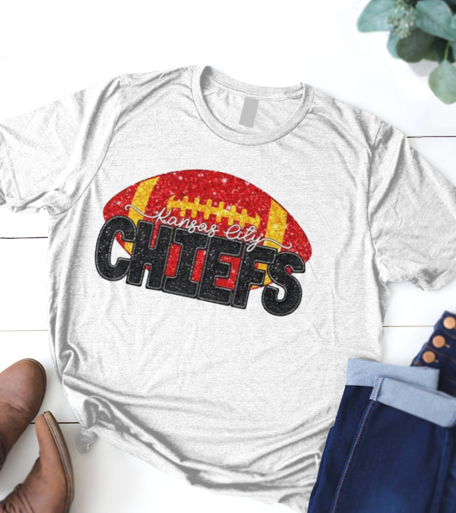 Kansas City Chiefs Faux Glitter NFL Football Game Day Fan Wear T-Shirt