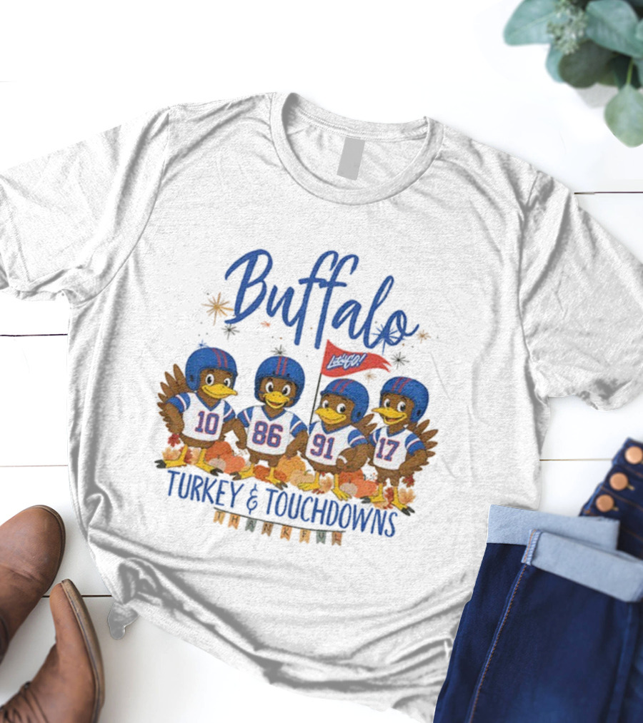 Buffalo Turkey And Touchdowns Thankful Thanksgiving Football T-Shirt