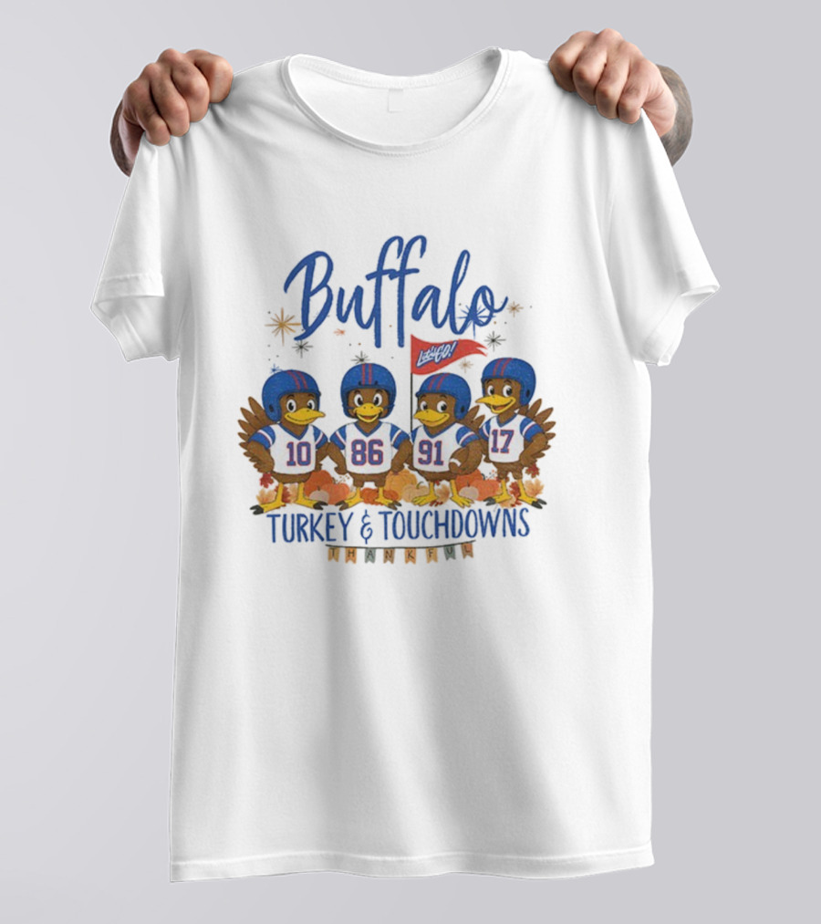 Buffalo Turkey And Touchdowns Thankful Thanksgiving Football T-Shirt