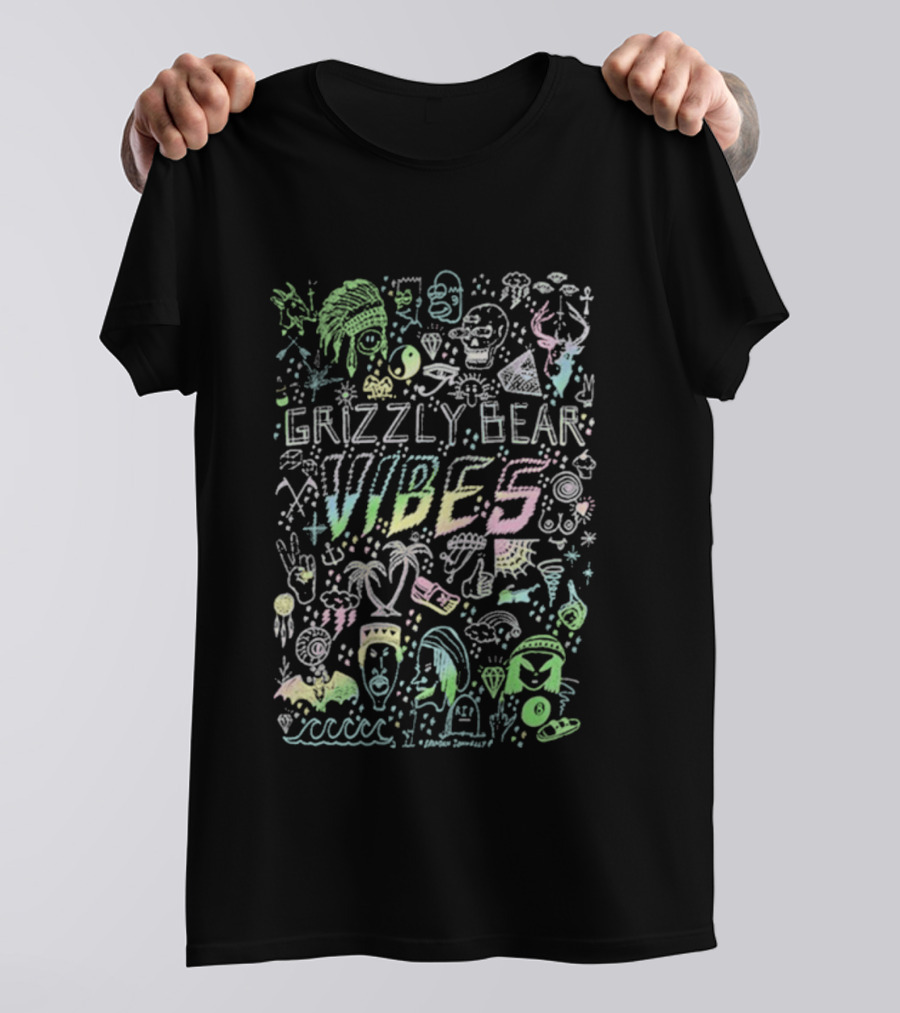 Grizzly Bear Vibes Pastel Doodles And Icons T-Shirt
