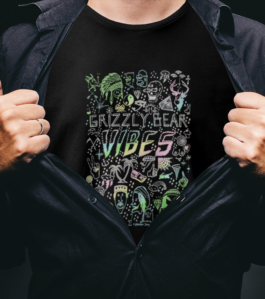 Grizzly Bear Vibes Pastel Doodles And Icons T-Shirt
