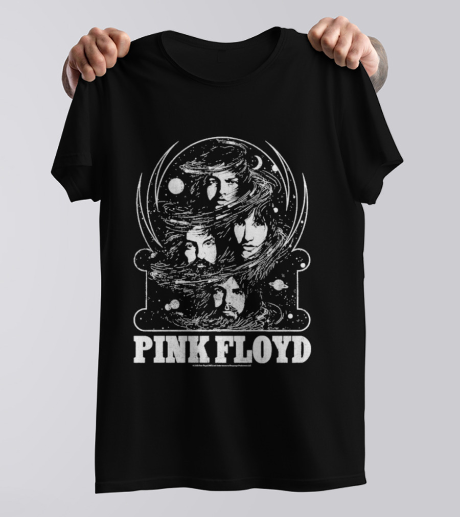 Pink Floyd Cosmic Faces Swirling Planetary Portraits T-Shirt