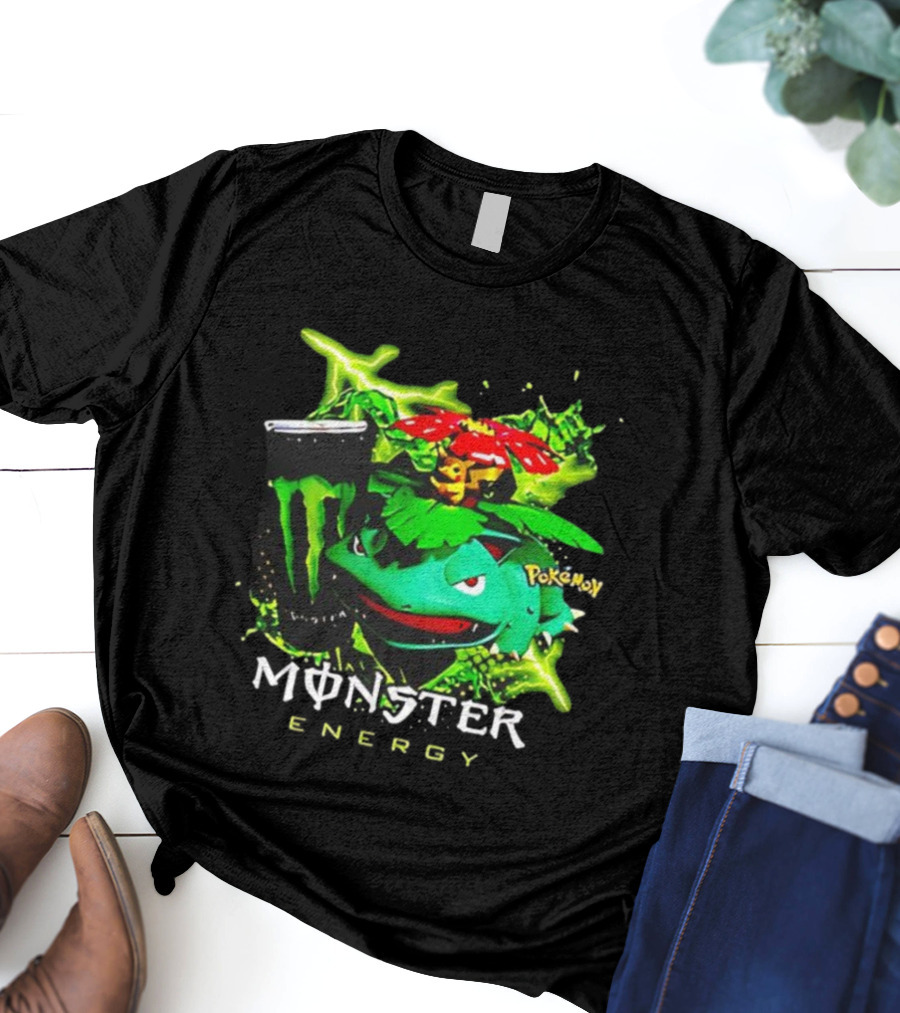 Pokémon Venusaur Vileplume Pikachu And Monster Energy Collaboration T-Shirt