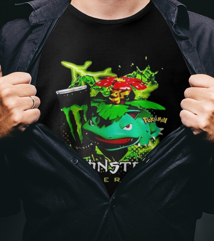Pokémon Venusaur Vileplume Pikachu And Monster Energy Collaboration T-Shirt