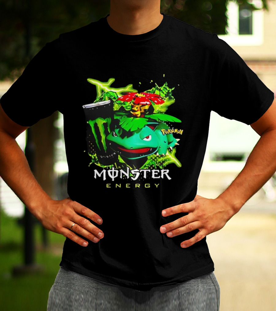 Pokémon Venusaur Vileplume Pikachu And Monster Energy Collaboration T-Shirt