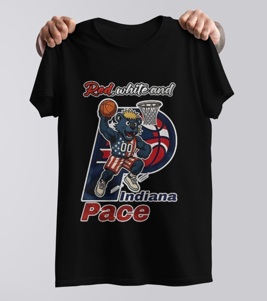 Red White And Indiana Pacers Mascot USA Flag Basketball Player T-Shirt