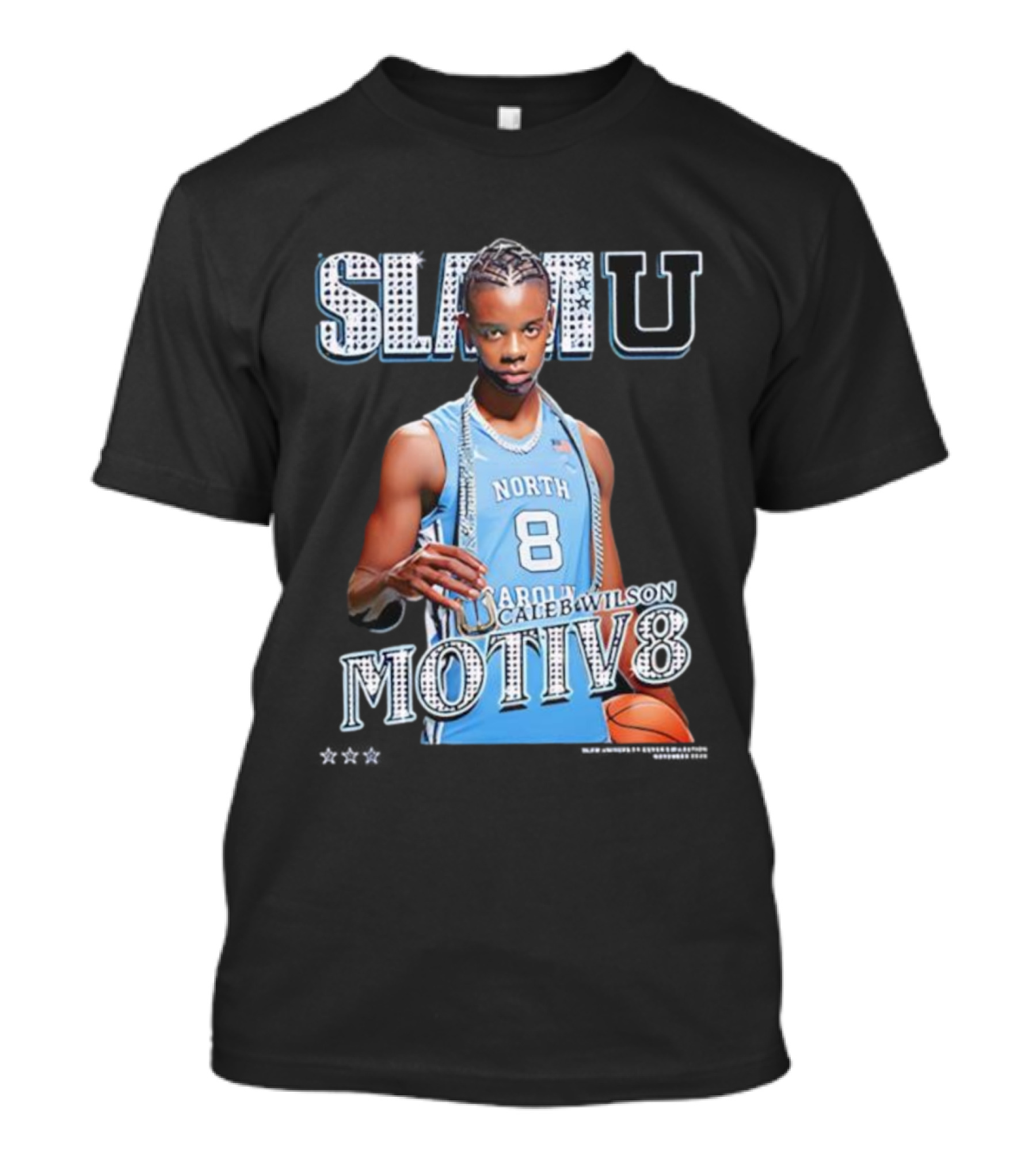 SlamU North Carolina Caleb Wilson Number 8 Motiv8 Basketball T-Shirt