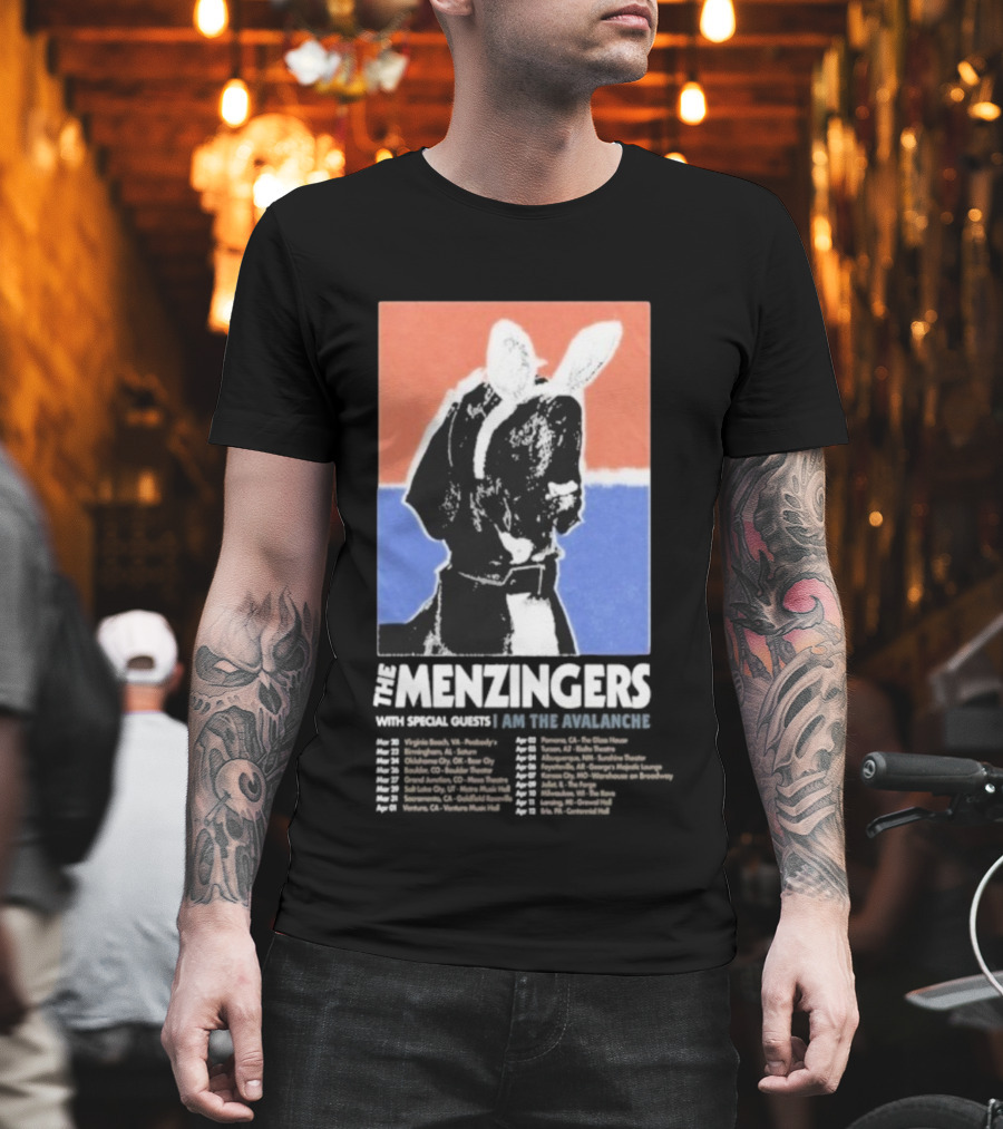 The Menzingers I Am The Avalanche Tour 2026 Black And White Dog Art Style T-Shirt