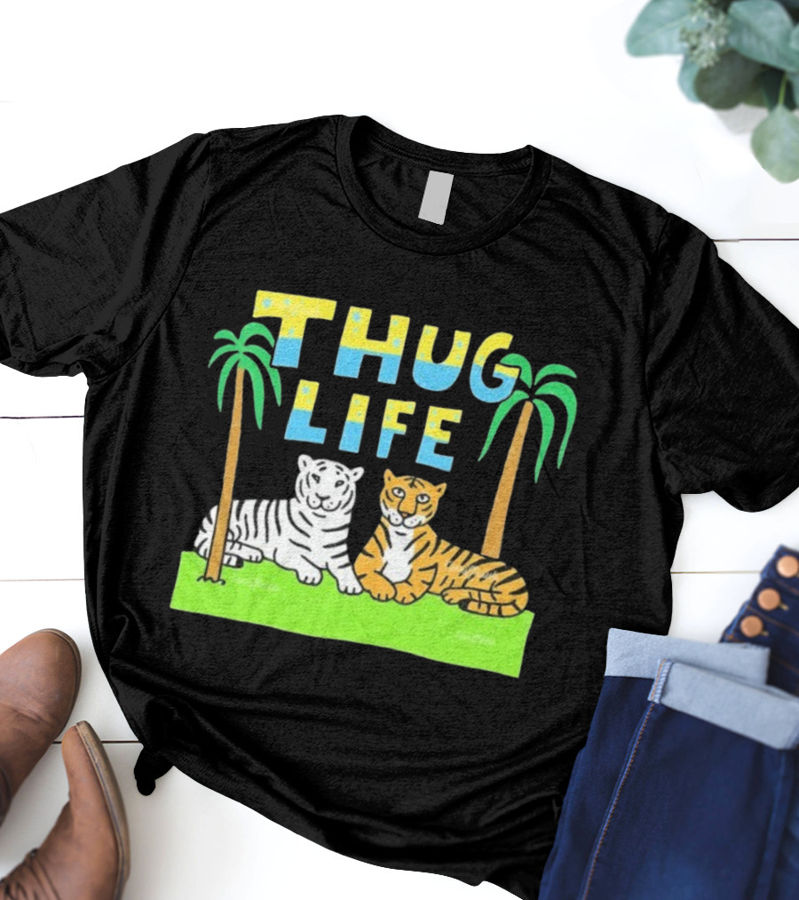 Thug Life Tigers Palm Trees Retro Style T-Shirt