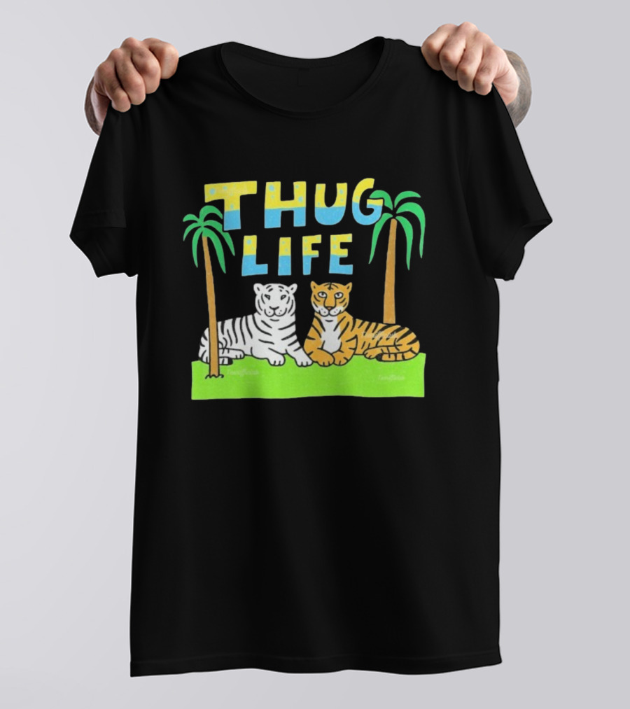 Thug Life Tigers Palm Trees Retro Style T-Shirt