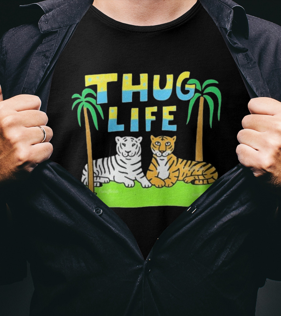 Thug Life Tigers Palm Trees Retro Style T-Shirt