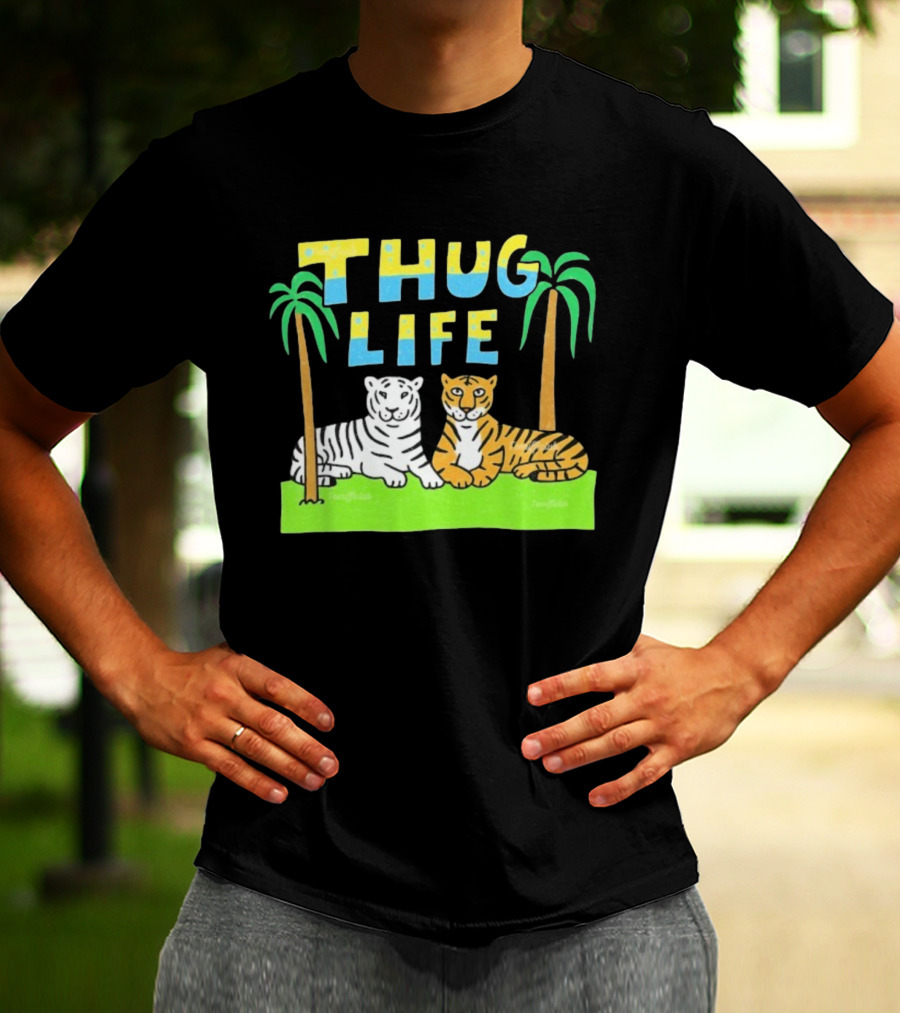 Thug Life Tigers Palm Trees Retro Style T-Shirt