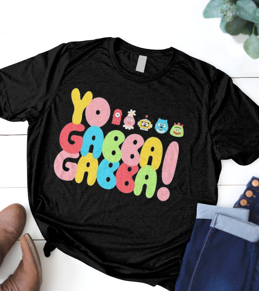 Yo Gabba Gabba Characters Colorful Text T-Shirt