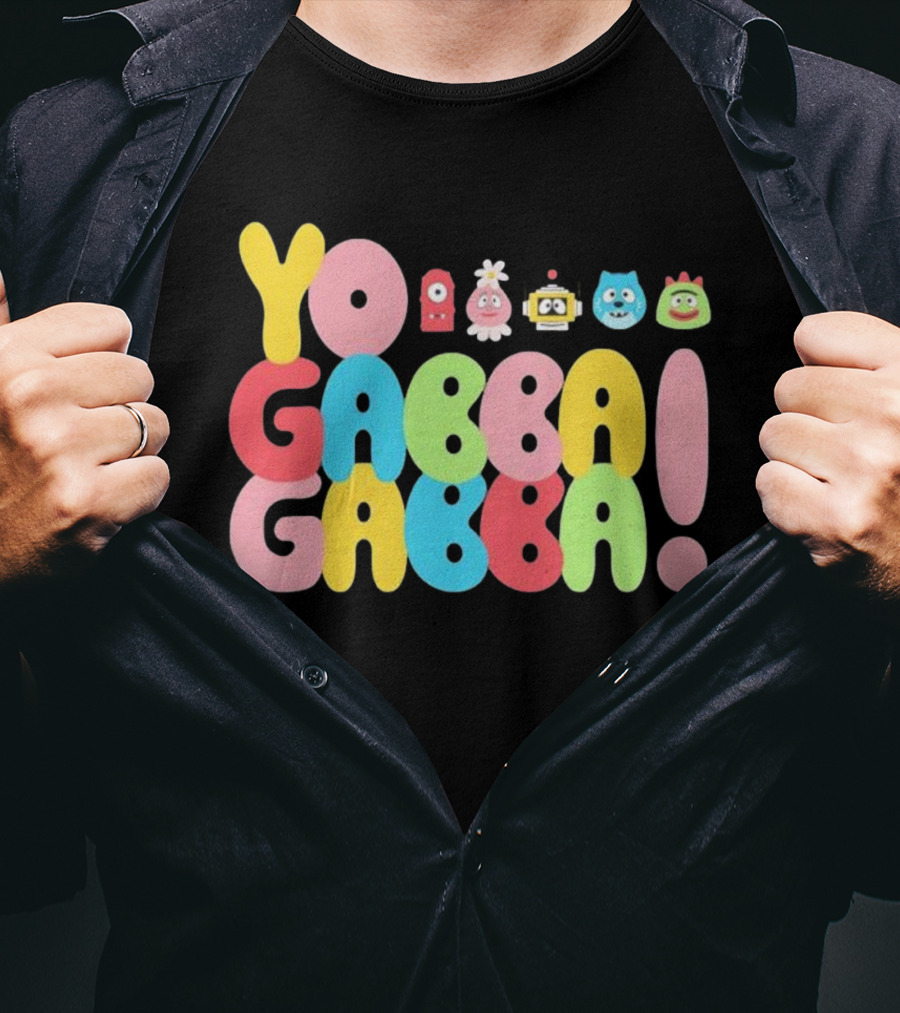 Yo Gabba Gabba Characters Colorful Text T-Shirt