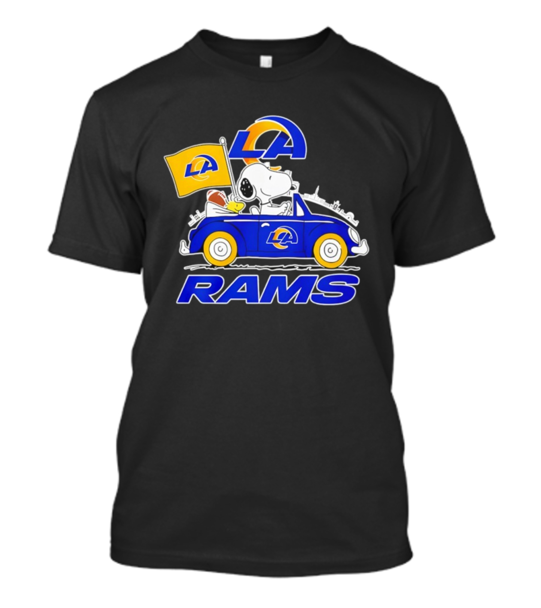 Los Angeles Rams Snoopy Woodstock Driving Car Football Fan Apparel T-Shirt
