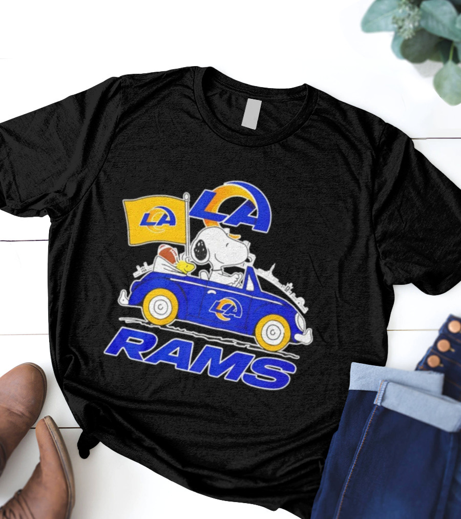 Los Angeles Rams Snoopy Woodstock Driving Car Football Fan Apparel T-Shirt