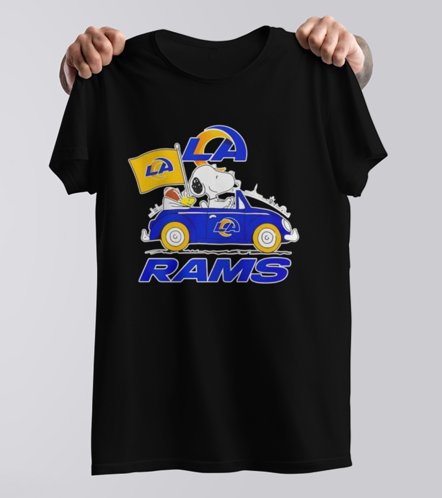 Los Angeles Rams Snoopy Woodstock Driving Car Football Fan Apparel T-Shirt