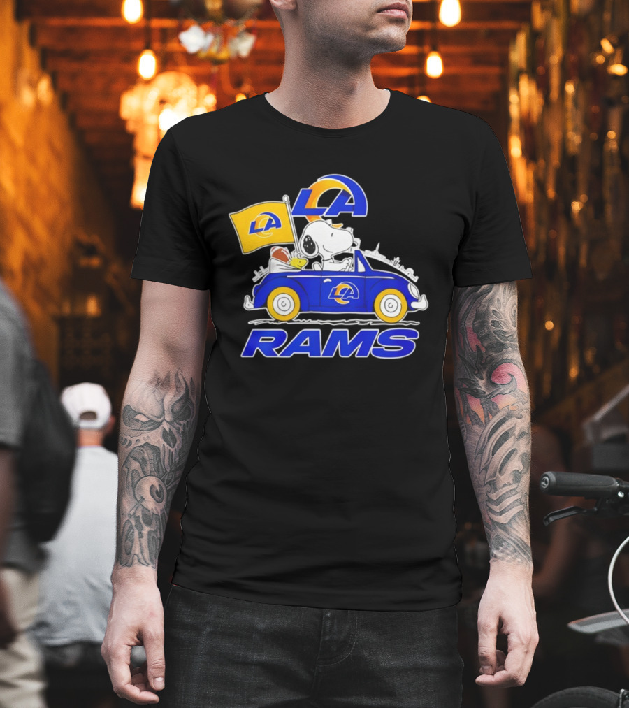 Los Angeles Rams Snoopy Woodstock Driving Car Football Fan Apparel T-Shirt