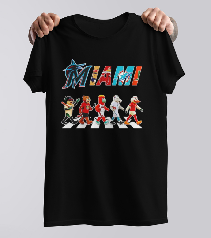 MIAMI Marlins Panthers Heat Dolphins Hurricanes Mascots Abbey Road T-Shirt