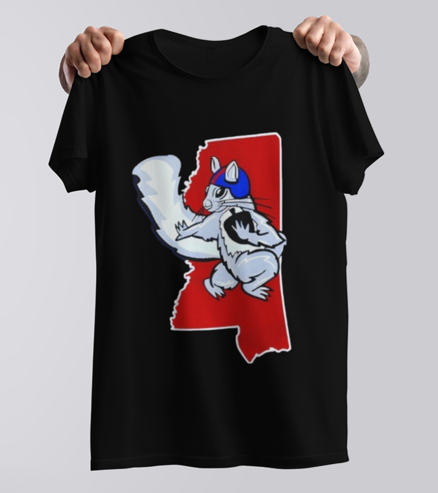 Ole Squirrel Mississippi Football Helmet State Outline T-Shirt