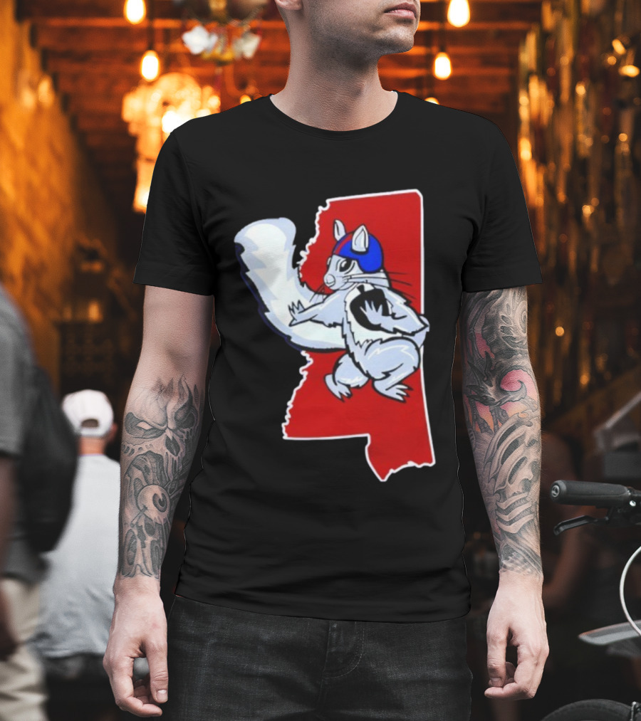 Ole Squirrel Mississippi Football Helmet State Outline T-Shirt